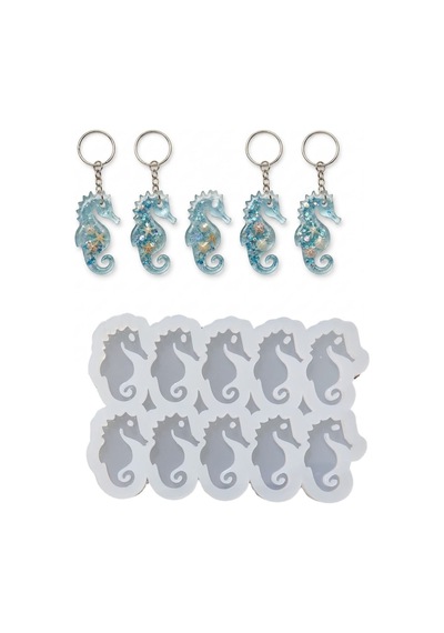 Tahtakale Toptancı Epoksi Silikon Kalıp Çoklu Deniz Atı Kalıbı Delikli Deniz Atı Anahtarlık Kalıbı 4.4x3 Cm 10 Lu