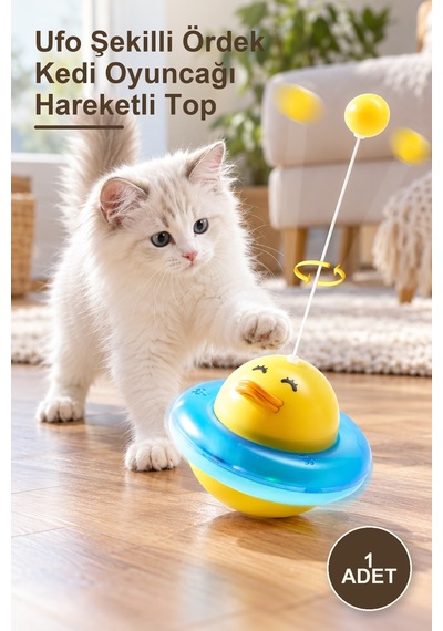 1 Adet Ufo Şekilli Ördek Kedi Oyuncağı Hareketli Top