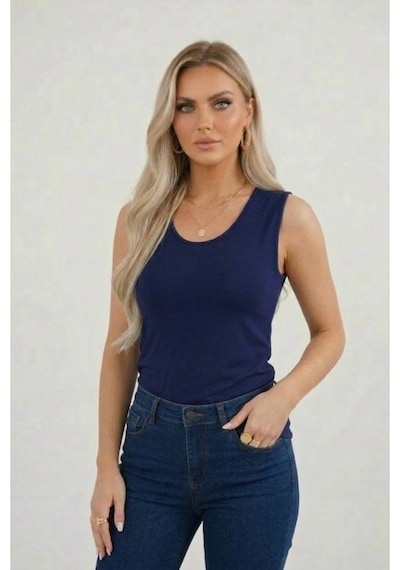 Hashtag Kadın Prenses Yaka Sıfır Kol Body Günlük Viskon Kumaş Lacivert