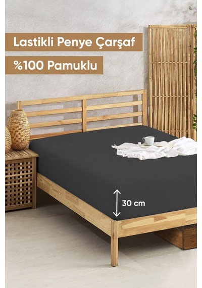Penye Lastikli Çarşaf Pamuklu Jersey Tek Kişilik 100x200cm Antrasit Antrasit