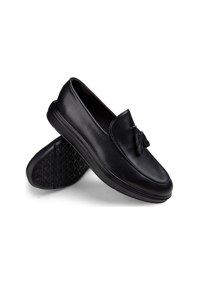 Deery Hakiki Deri Siyah Püsküllü Comfort Erkek Loafer Siyah