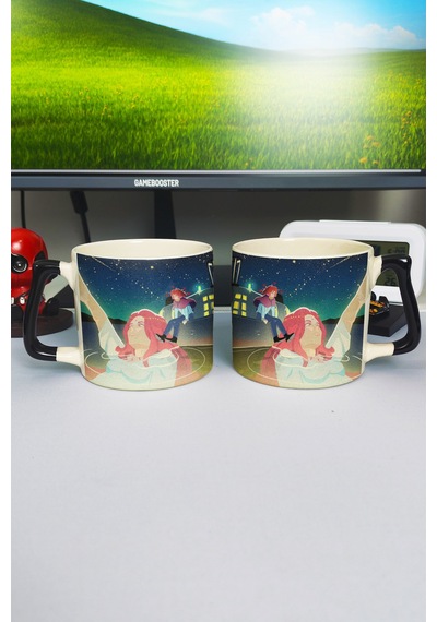 Ponyo Anime Baskılı Seramik Lüks Kupa 1 Adet Özel Siyah Kulp Dalga Kulp V4d Çok Renkli