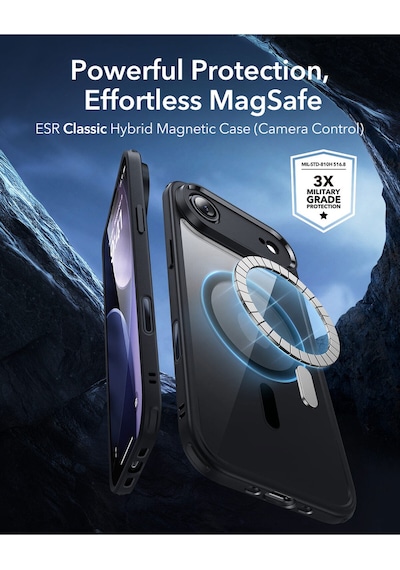 Esr Apple Uyumlu iPhone 17 Air Classic Hybrid Magsafe Kılıf - Kamera Kontrol Buton - Şeffaf Siyah Şeffaf