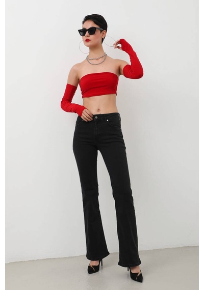 Kadın Yüksek Bel Flare Jean Pantolon Siyah 001