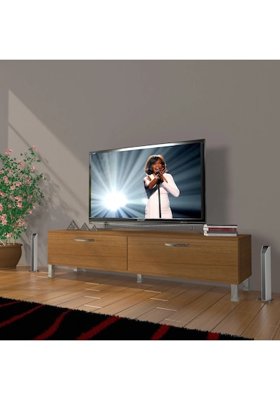 Decoraktiv Eko 140 Slm Std Krom Ayaklı Tv Ünitesi Tv Sehpası - Naturel Ceviz Ceviz