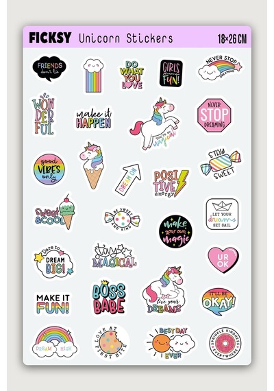 Unicorn Tek Boynuzlu At Sticker Seti - 29 Adet Etiket Çıkartma Diğer