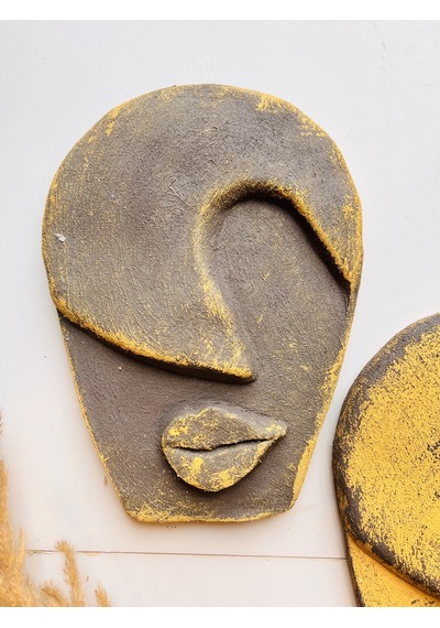 Soyut Tasarım El Yapımı Duvar Dekoru Renkli Taş Maske Büyük 3'lü Set, Dekor Mask, 3d Duvar Heykeli
