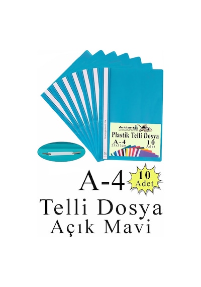 Telli Dosya Plastik A4 10 Lu 1 Paket Poşet Dosyalara Uyumlu Ekonomik Kaliteli Şeffaf Kapak Telli Dosya Okul Büro Ofis Açık Mavi