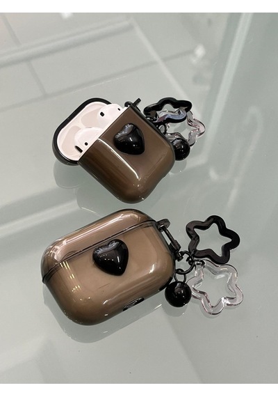 Apple Uyumlu AirPods 3.nesil Şeffaf Siyah Kalpli Yıldız Askılı Koruyucu Kılıf