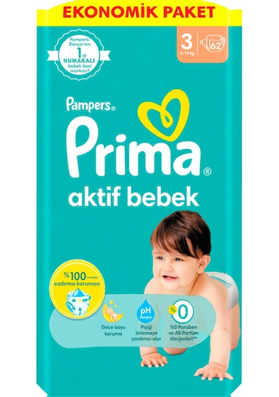 Prima Bebek Bezi Beden:3 6-10kg Midi 310 Adet Mega Ekonomik Pk 3 Numara 3'lü