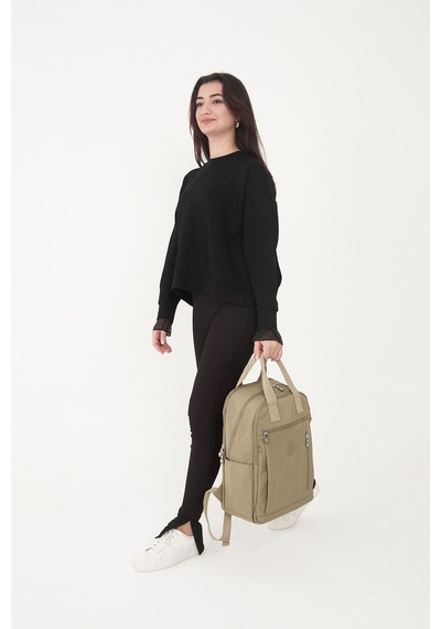 Sanmorris Unisex Suya Dayanıklı Krinkıl Kumaş Çok Gözlü Bej Laptop Okul Ve Sırt Çantası