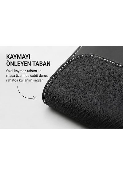 Deri Mouse Pad, Bilek Destekli, Ergonomik Tasarım, Kaymaz Taban, Ofis Ve Ev Kullanımı İçin