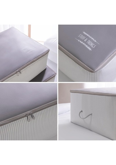 Ocean Home Textile 2 Adet Mega Boy Gri Çizgili Stuff&amp Things Baza Altı Hurç Set 74 X 46 X 22 Cm Çok Renkli