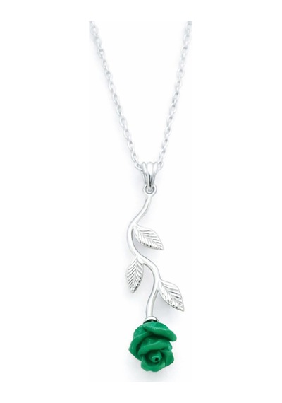 Çekirdekjewelry 925 Ayar Gümüş Rose Kaplama Yeşil Gül Detaylı Kadın Kolye Gri