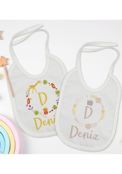 BK Kids Kişiye Özel Harfli İsimli 2’li Beyaz Mama Önlüğü-1 Beyaz