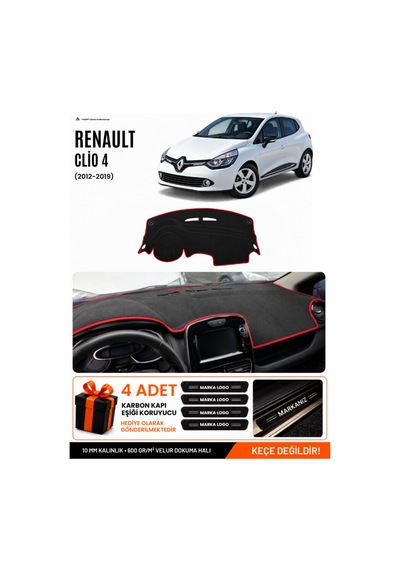 Renault Clıo 4 2012-2019 Uyumlu Torpido Örtüsü, Torpido Kılıfı - Siyah Kırmızı