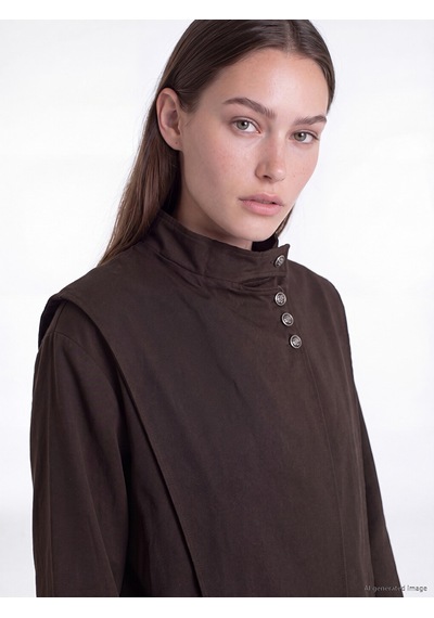 Lcw Modest Kahverengi Dik Yaka Oversize Kadın Yağmurluk