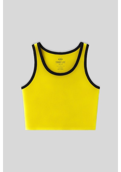 Tommy Life Sarı Basic Sıfır Kol Dar Kalıp U Yaka Kadın Crop Top Atlet - 97162 Sarı