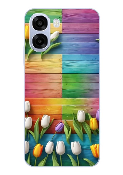 Oppo A6t - A6x Uyumlu Renkli Laleler Baskılı Silikon Kılıf