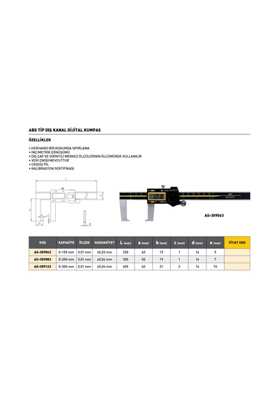 Fett 0-150mm Asimeto Abs Tip Dış Kanal Dijital Kumpası As-309063