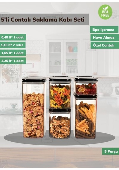 5 Li Saklama Kabı Seti Bpa Free Sızdırmaz Erzak Kabı Hava Almaz Bakliyat Kutusu Şeffaf