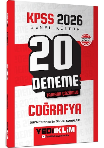 Yediiklim Yayınları Kpss 2026 Genel Kültür Coğrafya Tamamı Çözümlü 20 Deneme