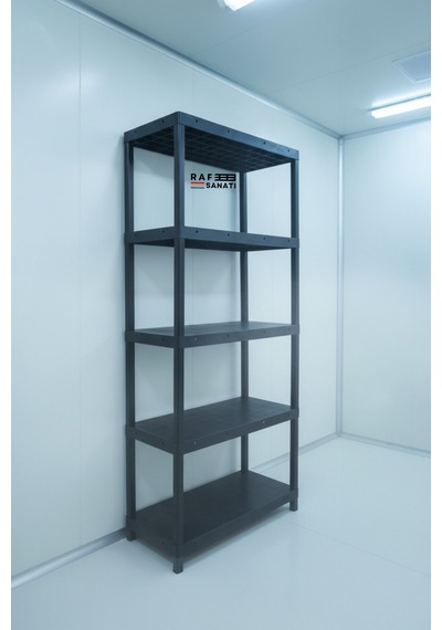 5 Katlı Plastik Depo Rafı 43x93 210cm Kiler, Arşiv, Balkon Ve Soğuk Hava Deposu Çok Amaçlı Raf Siyah