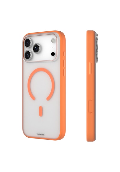 Apple Uyumlu iPhone 17 Pro Kılıf M-safe Şarj Özellikli Youngkit Clear Serisi Kapak Turuncu Turuncu
