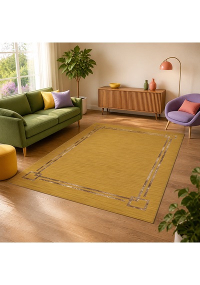 Kartela Halı Seno Halı Kaymaz Taban Makinede Yıkanabilir Halı Hardal Sarısı - 60 X 90 Cm