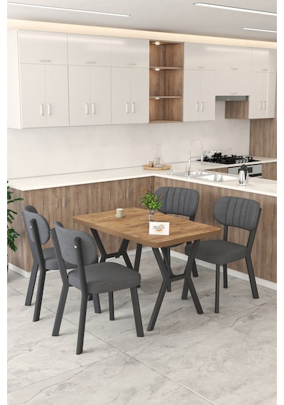Gnr 70x110cm Sabit Atlantik Mutfak Masası Takımı, Yemek Masası, 4 Modern Antrasit Sandalye Antrasit Gnr 70x110cm Sabit Atlantik Mutfak Masası Takımı, Yemek Masası, 4 Modern Antrasit Sandalye Antrasit