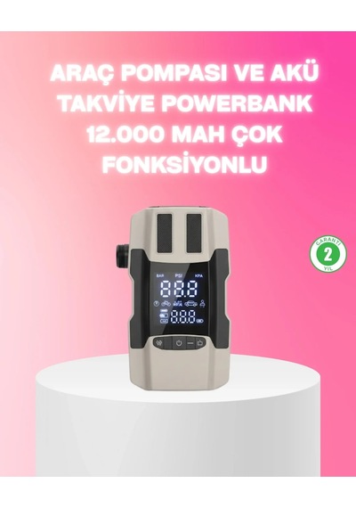 Ers- Araç Hava Pompası Ve Akü Takviye Powerbank 12.000 Mah Çok Fonksiyonlu