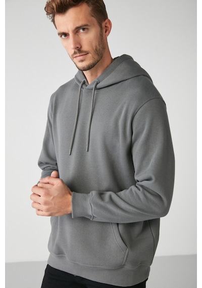 Grimelange Jorge Erkek Yumuşacık Kapüşonlu Organik Pamuk Kanguru Cepli Regular Koyu Gri Sweatshirt