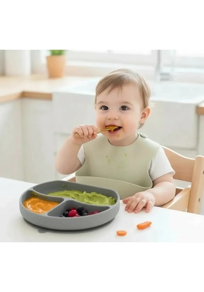 Babyjem Vakum Tabanlı Silikon Tabak Gri