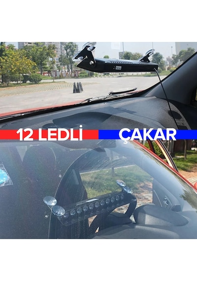 12 Ledli Kırmızı Mavi Çakar Led Vantuzlu Araç İçi