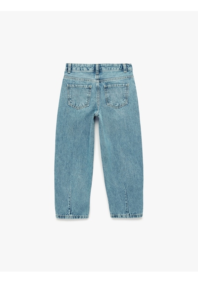 Koton Yüksek Bel Pamuklu Balon Kesim Denim Pantolon Orta İndigo 6skg40092ad