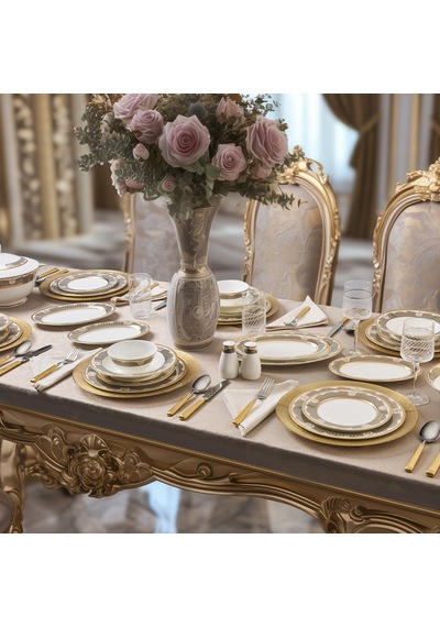 Evaliza The Queen Gold 60 Parça 12 Kişilik Yemek Takımı Renkli