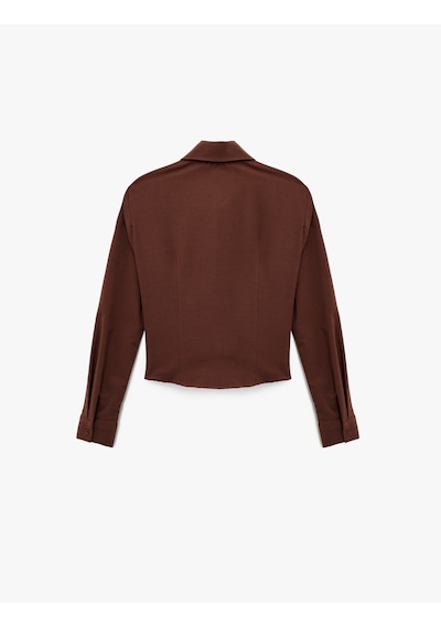 Koton Uzun Kollu Crop Korse Detaylı Fermuarlı Gömlek Kahverengi 6wal60053ıw Kahve