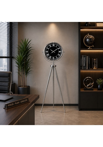 Büro Ev Ofis Dekoru İçin 150x45cm Krom Metal Imperial Tripod Ayaklı Saat Diğer