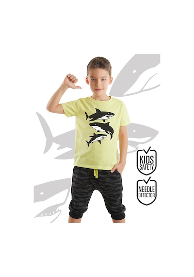 Denokids Sharks Erkek Çocuk Yazlık T-shirt Kapri Şort Takım