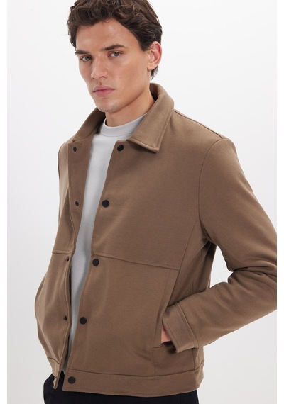 Tudors Erkek Slim Fit Dar Kesim Çift Cepli Çıtçıt Kapamalı Kahverengi Mont-46274