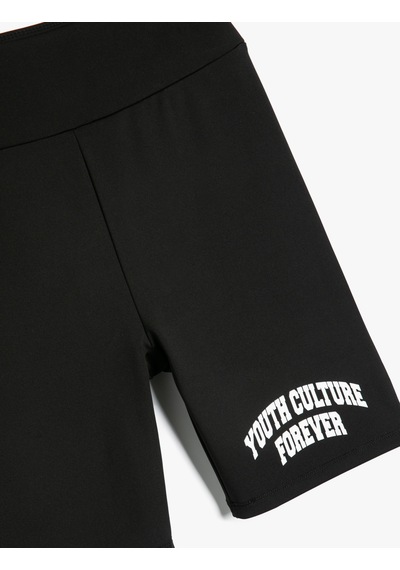 Koton Spor Biker Tayt Yüksek Bel Baskılı Slim Fit Siyah 5wak40146nk