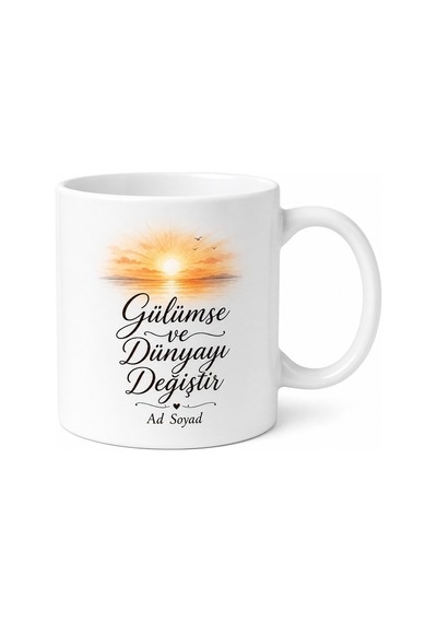 Gülümse Ve Dünyayı Değiştir Pozitif Düşünce Sabah Kahvesi Kupa Bardak Hediye Beyaz / Çok Renkli