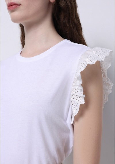 Colins Regular Fit Yuvarlak Yaka Düz Kadın Beyaz Kısa Kol Tişört Cl1074564 Q1.v2 Wht Beyaz