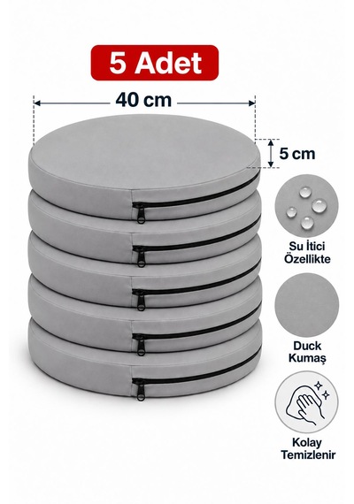 Kreş Minderi Anaokulu Aktivite Minderi, Bahçe, Dekor, Sandalye Minderi 40x40x 5 Cm Yuvarlak Minder 5adet Gri