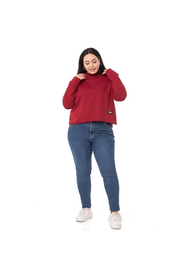 Büyük Beden Kapüşonlu Düşük Kollu Pis Dikişli Üç İplik Bordo Sweatshirt-bordo Bordo