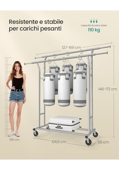 Songmıcs Metal Vestiyer Gardırop, 110 Kg'a Kadar Dayanıklı, Uzunluk 129-169 Cm, Krom Kaplamalı Hsr12s Ahşap - Siyah Songmıcs Metal Vestiyer Gardırop, 110 Kg'a Kadar Dayanıklı, Uzunluk 129-169 Cm, Krom Kaplamalı Hsr12s Ahşap - Siyah