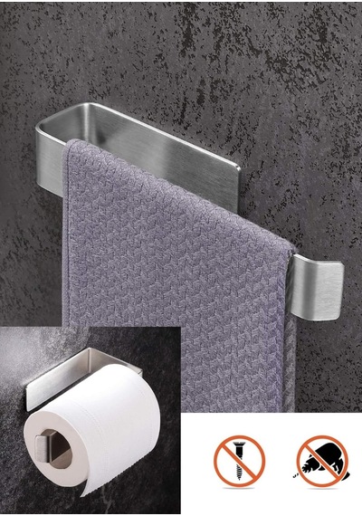 Deltahome Paslanmaz Çelik Havluluk Ve Tuvalet Kağıdı Askısı Set Inox Kendinden Yapışkanlı Anında Kolay Montaj Çok Renkli