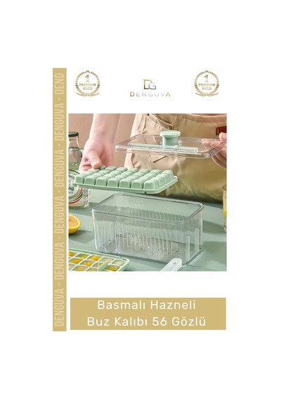 Premium Dayanıklı Bpa İçermeyen Düğmeli Basmalı Çift 56'lı Buz Küpü Kalıbı Kullanışlı Saklama Kutulu Çok Renkli