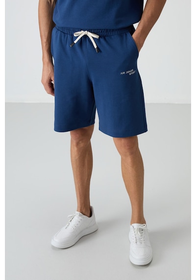 Tommy Life Parlament Pamuklu Kalın Yumuşak Dokulu Oversize Fit Nakışlı Erkek Şort Takım - 85250 Lacivert