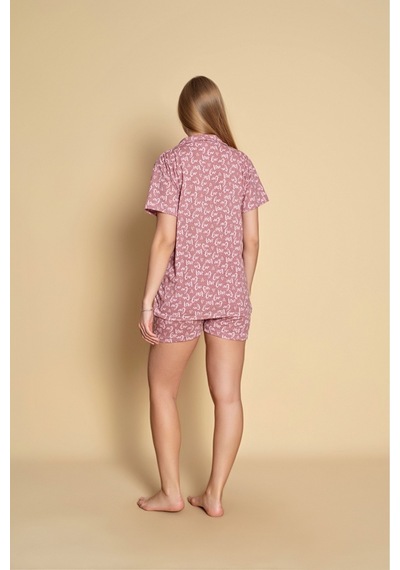 SUDE HOMEWEAR Kadın Gömlek Şort Desenli Pijama Takımı Mor